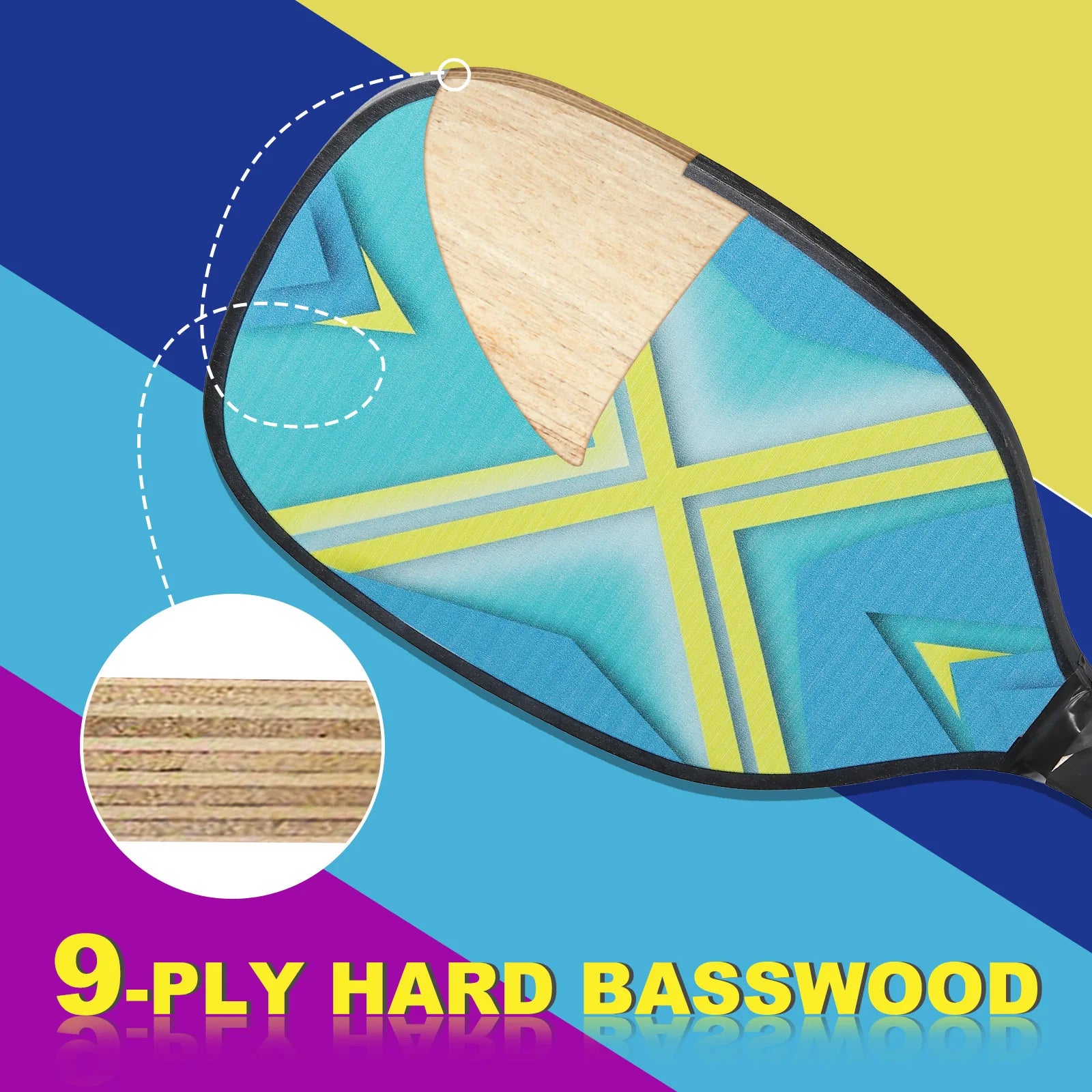Pickleball Paddles Set — 4 Wood Rackets + 4 Balls + 4 Cooling Towels + Carry Bag (Beginner/Family Set)