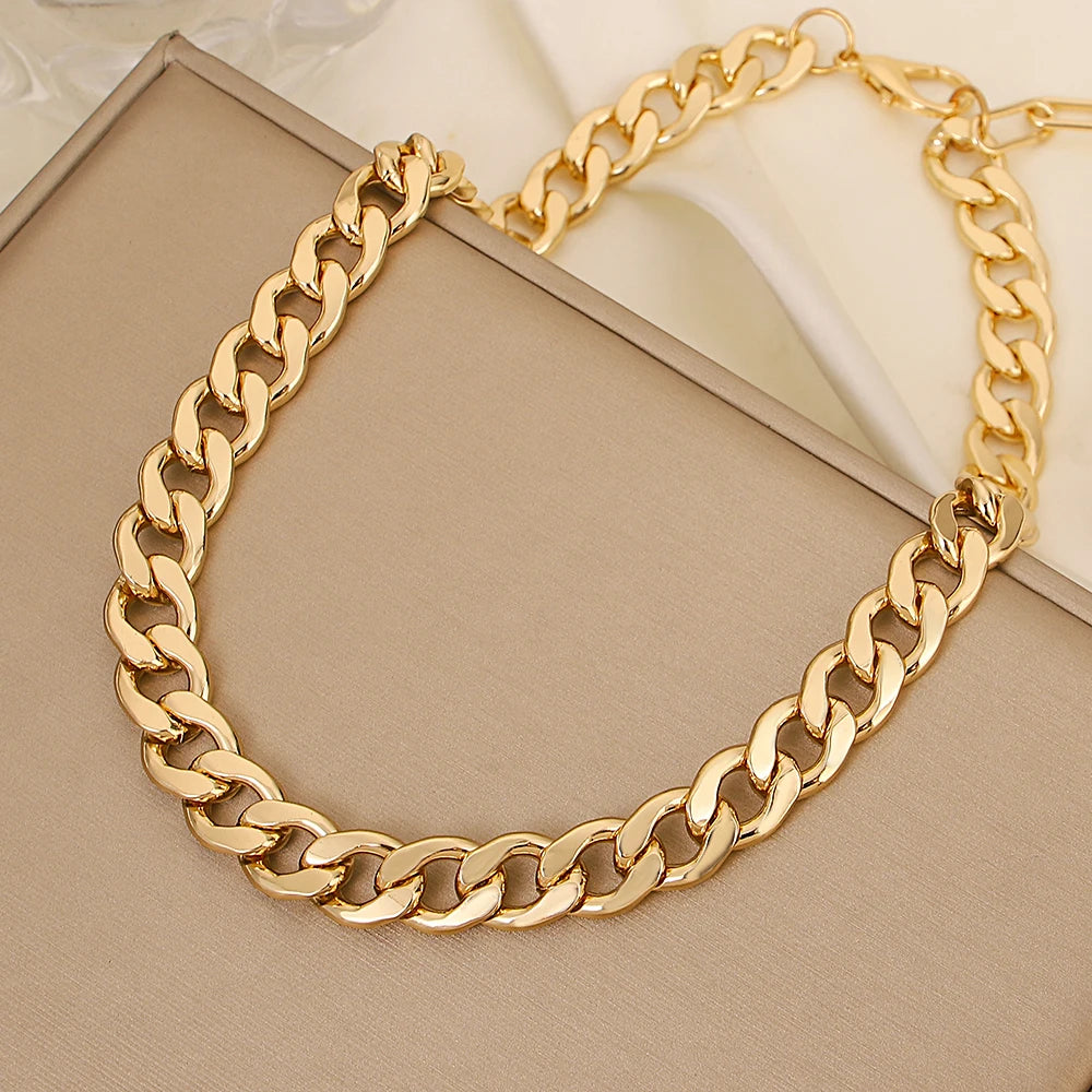 Punk Chunky Cuban Link Chain Necklace | Heavy Metal Gold Choker for Women & Men