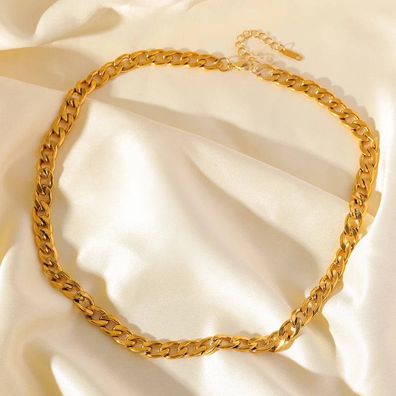 316L Gold Stainless Steel Chain Necklace | Trendy Punk Waterproof Jewelry for Women