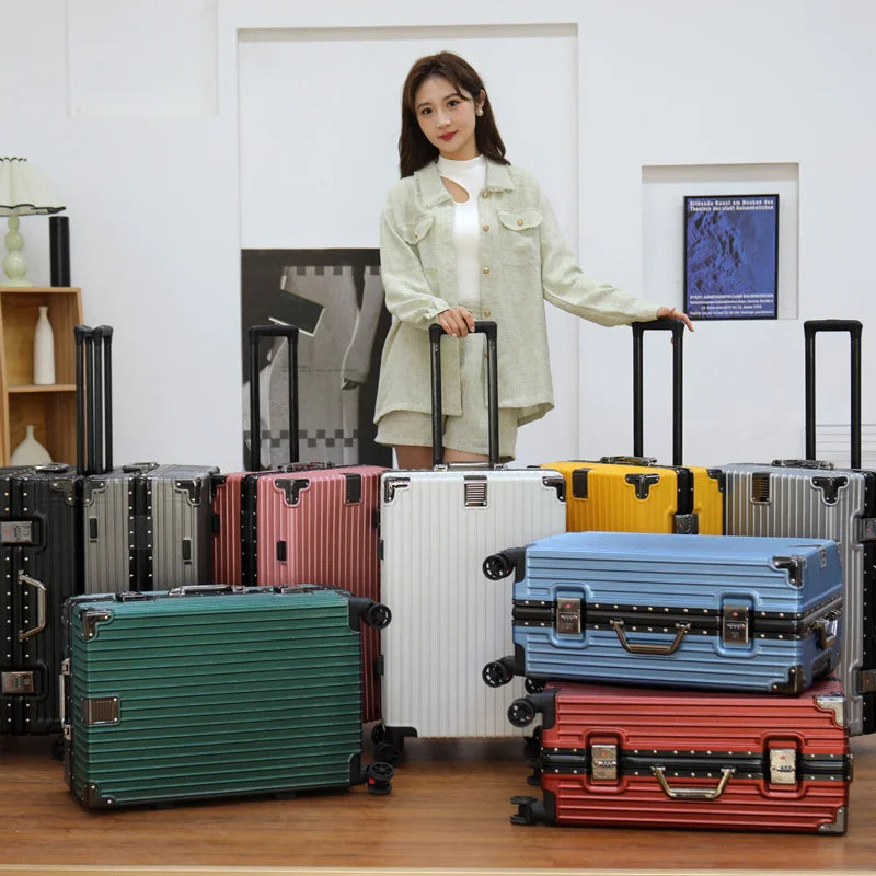 Luggage Suitcase Aluminum Frame 20 Trolley Case Universal Wheels 24 Female Male Students 26 Durable Password 28inch Leather Case