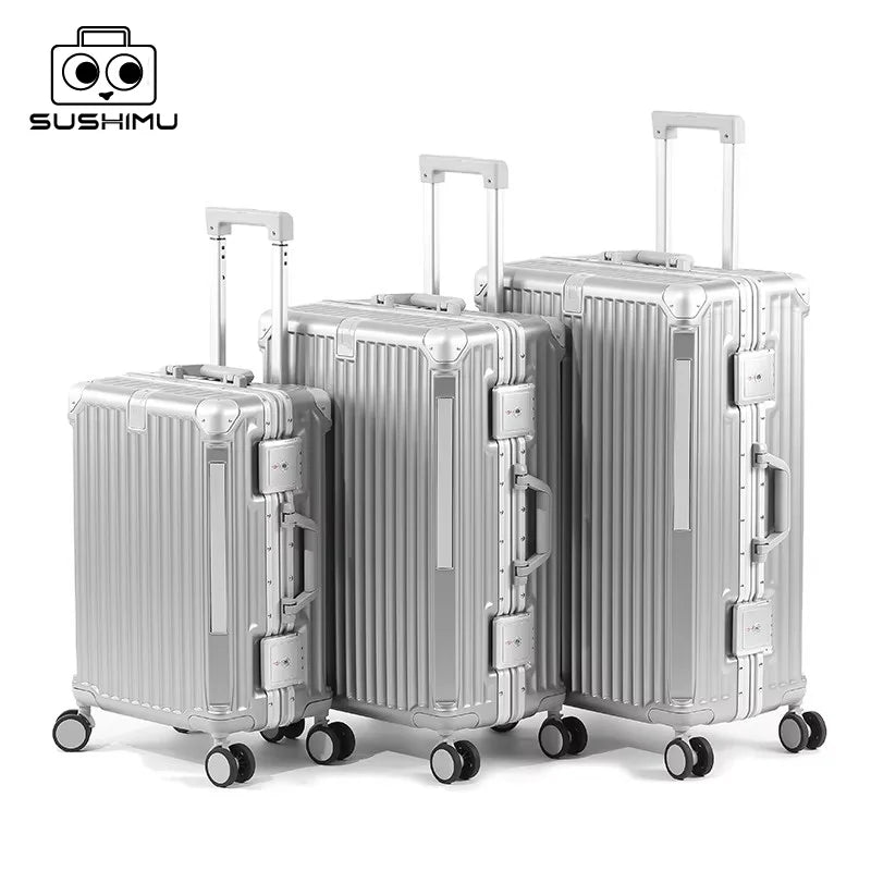 SUSHIMU Suitcase Travel Suitcase Men 20 24 26 Carry-On Luggage Women PC Aluminum Frame Trolley Case TSA password lock
