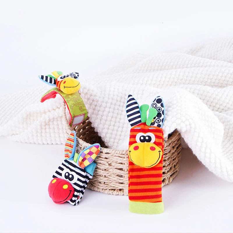 2PCS/SET Baby Rattle Toys Cute Stuffed Animals Wrist Rattle Foot Finder Socks 0~12 Months For Infant Boy Girl Newborn Gift