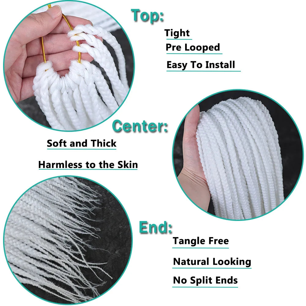 White Box Braids Crochet Hair 24 Inch Goddess 3X Box Braiding Hair Extensions Pre Looped #60 Synthetic Colored Braids for Women