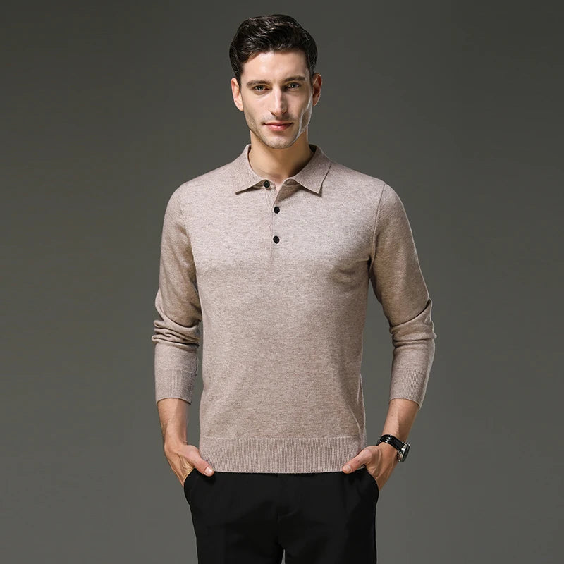 Top Grade Anti-Pilling New Fashion Men Knit Pullover Turndown Collar Autum Winter Slim Fit Warm Sweater Business Casual Jumper