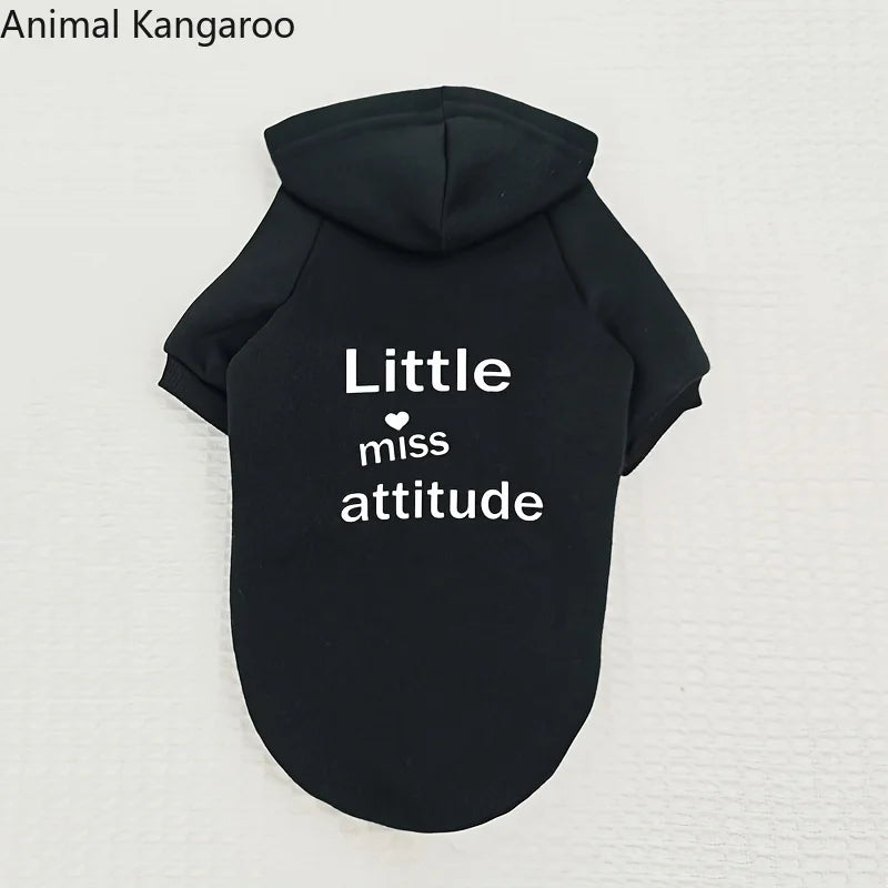 Animal Kangaroo Little Miss Attitude Red Pullover Dog Hoodie Fleece Sweatshirt Fall Apparel Washable Pet Sweater Dog Sweater