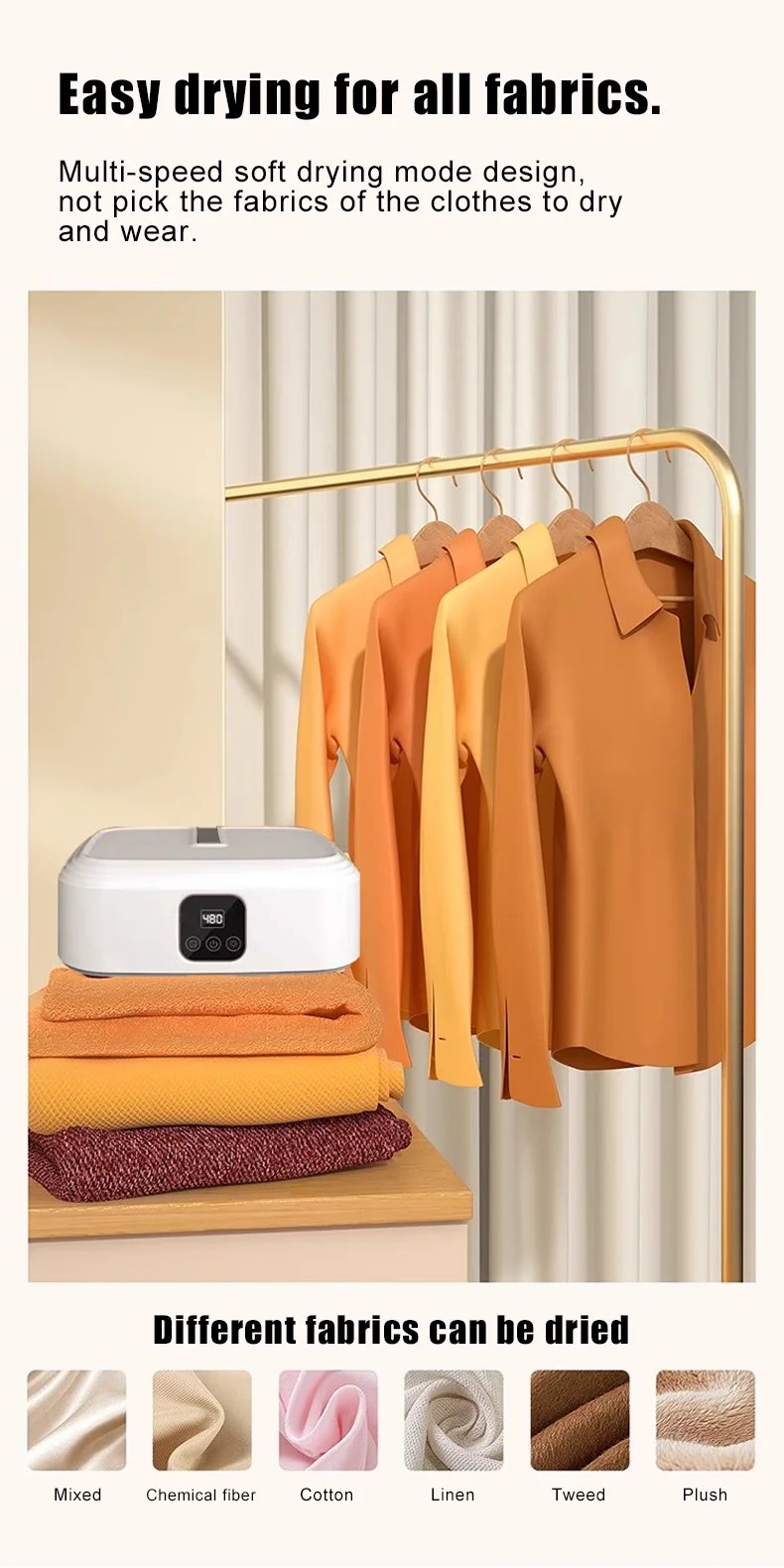 JKUOO 30min quick dry  Electric Clothes Dryer 600W Portable Compact Foldable Laundry Dryer Machine 60 ° C sterilize & deodorize