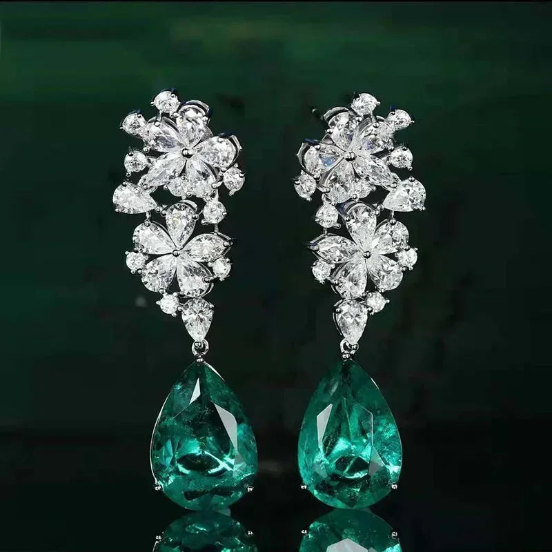 Green Crystal Drop Earrings | Elegant Zirconia Luxury Jewelry for Women