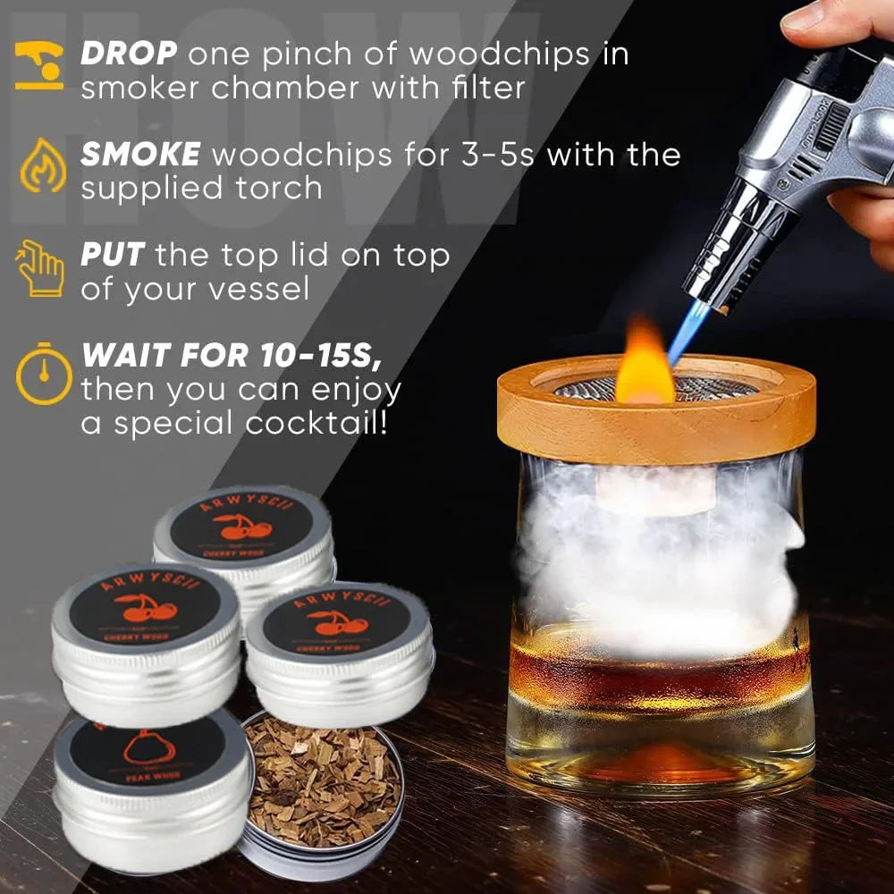 Premium Cocktail Smoker Kit for Whiskey & Bourbon Drinkers - Drink Infuser Set for Cocktails Ideal for Old Fashioned Cocktail