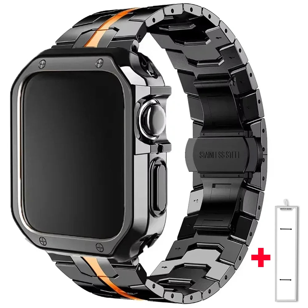 Jaytop Stainless Steel Watch Band + Case for Apple Watch (Ultra / Series 10–4 & SE) — Butterfly Buckle