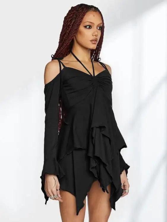 Sexy Asymmetrical Sling Dr Performance Costume loween Irregular Strapl Gown Women's Faion Autumn 2024