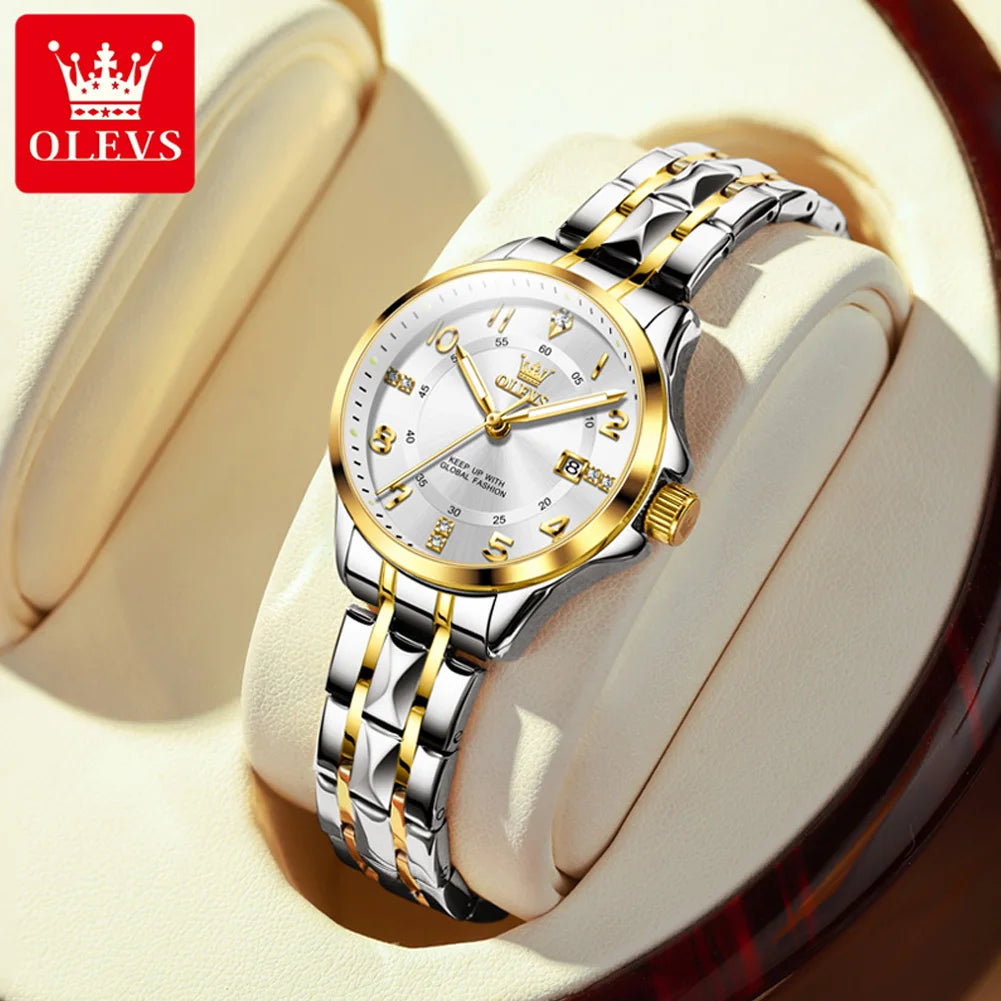 OLEVS Top Brand Fashion Trend Quartz Women Watch High Quality Stainless Steel Luminous  Waterproof Luxury Original Ladies Watch