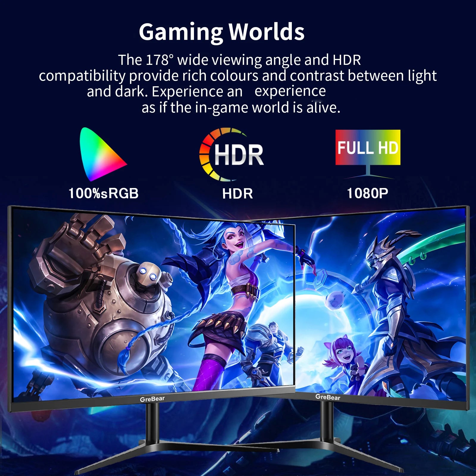 Grebear 27" Curved Gaming Monitor — FHD 1080p | 165Hz | 1ms MPRT | Adaptive Sync