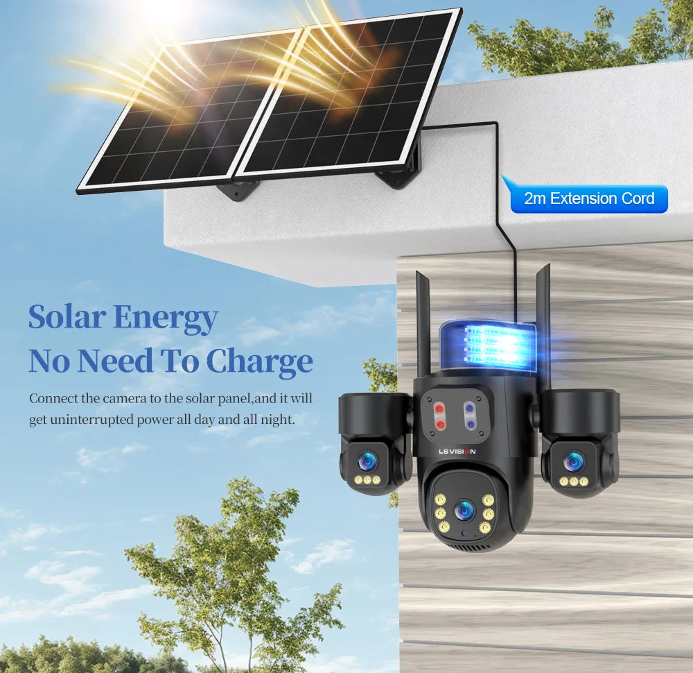 LS VISION AOV/PIR 3-Screens Solar Camera Optical Zoom Outdoor