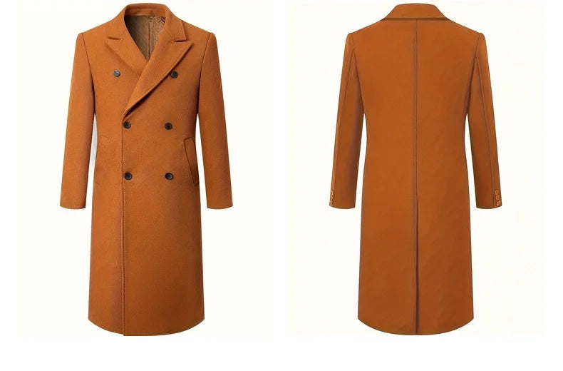 Men Long Double-breasted Coat with Lining Warm Type Coats Wool Blend Lapel Casual Fashion Men's Clothing Polo Jacket Customized
