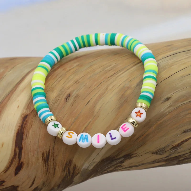 Multicolor Clay Beaded Letter Bracelet | Custom Friendship & Love Boho Jewelry