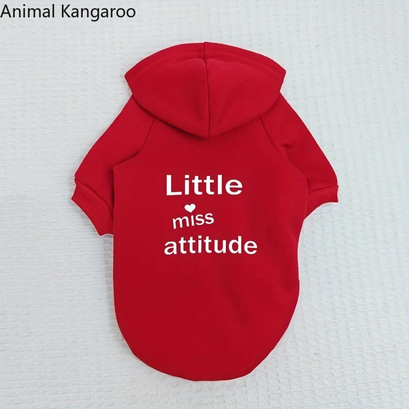 Animal Kangaroo Little Miss Attitude Red Pullover Dog Hoodie Fleece Sweatshirt Fall Apparel Washable Pet Sweater Dog Sweater