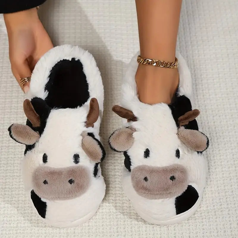 Soft Cow Slippers for Women - Cozy Animal-Themed Home Shoes Fluffy Winter Shoes for Women House Slippers