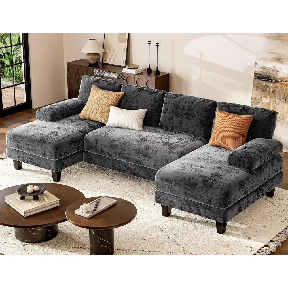 U Shaped Sectional Couches for Living Room 111 Inch Modular Sofa with Double Chaise Large Lounge Couch for Apartment Grey