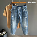 New Men's Ripped Jeans Personality Fashion Tapered Hole Frayed Denim Trousers Streetwear Casual Vintage Blue Pants Male Clothes