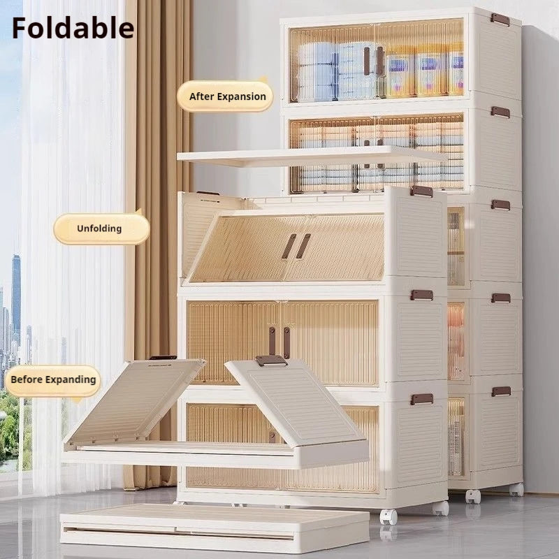 2025 Folding Living Room Cabinet Multifunction Closet Organizer With Wheel Stackable Sundries Large Capacity Storage Box Shelf