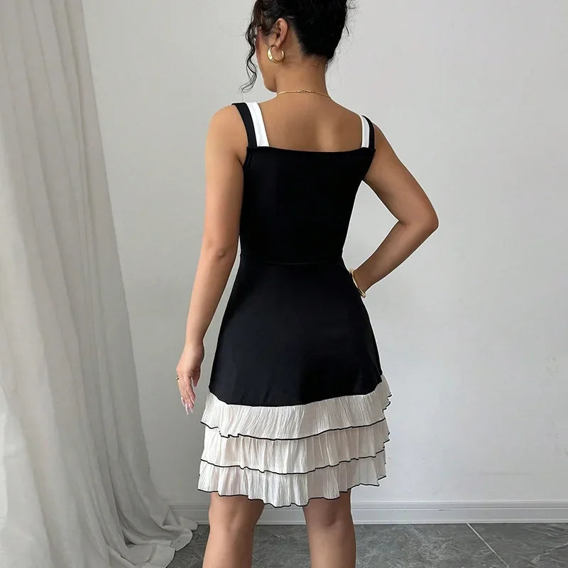 2026 Summer Women Sexy Strap Dress Ladies Multi-Layer Cake Dresses Fashion Patchwork Chic Streetwear Female Ruffle Mini Dress