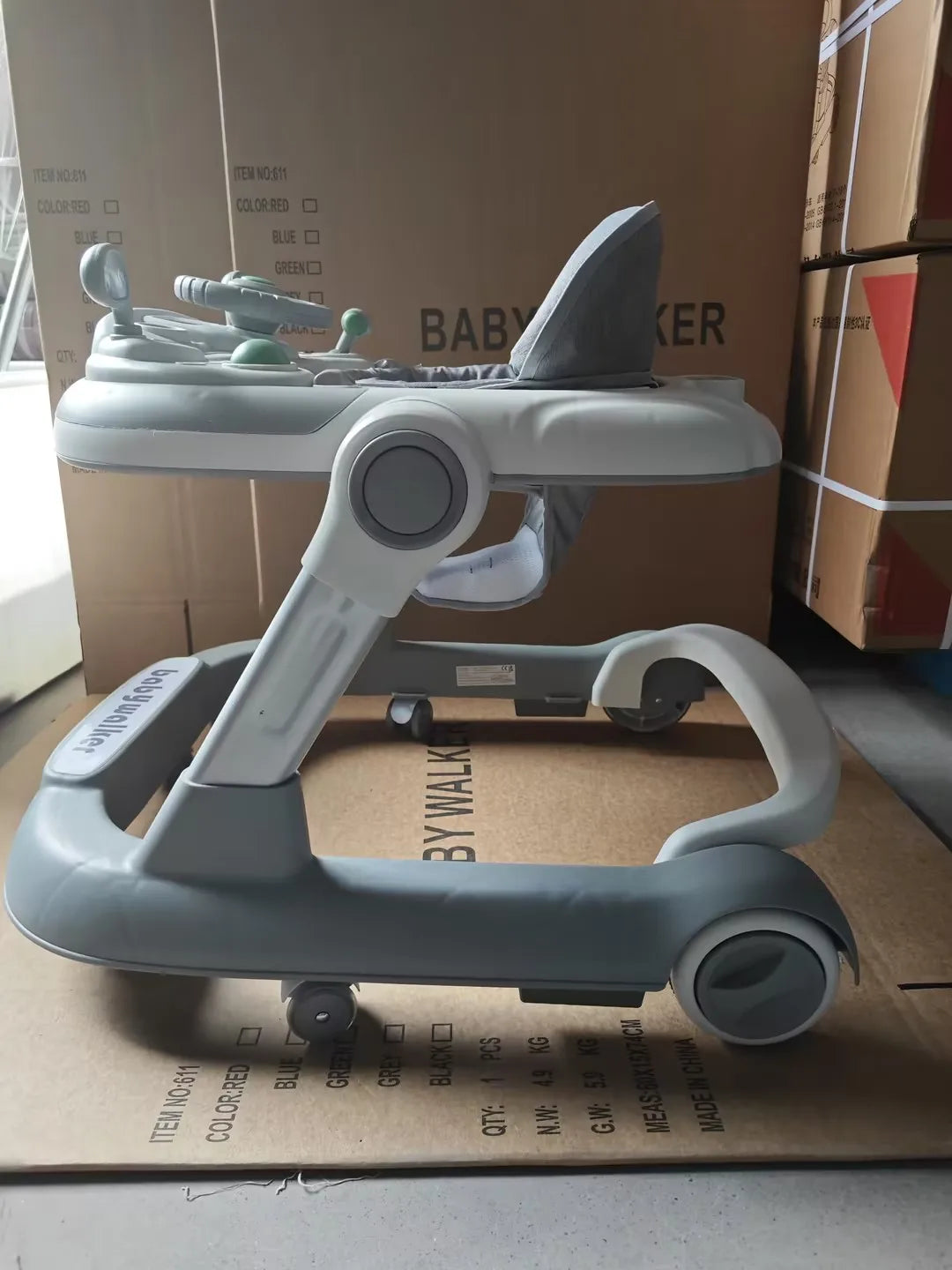 Foldable Activity Walker, Toddler Baby Push Walker with Removable Feeding Tray & Music Tray(Without Battery), 2 in 1 Baby Walker