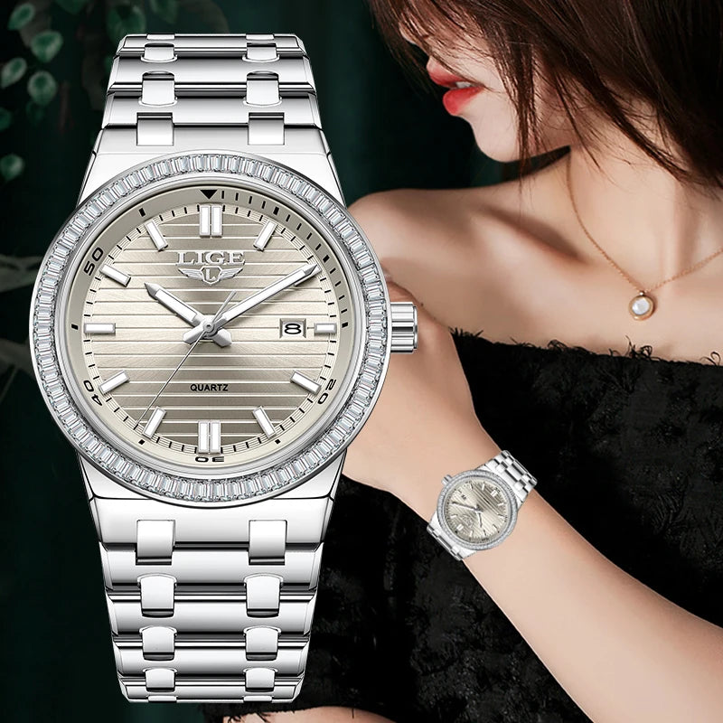 LIGE 2026 Women's Watch Elegant luxury fashion Ladies clock casual quartz wristwatch calendar vintage watches reloj de mujer+BOX