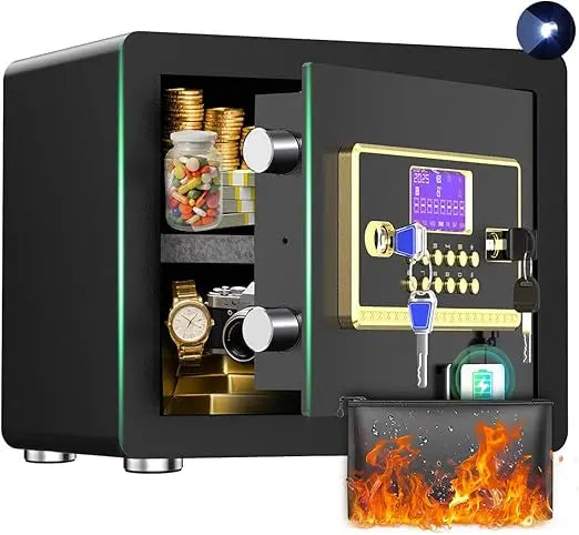 Compact Home Safe — 0.8 cu ft, Electronic Combo + Key, Alarm, Portable, Removable Shelf