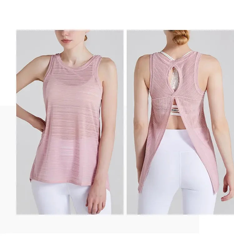 Fitness Yoga T-shirt Top Sexy Open Back Sport T-shirt Women Gym Tank top Loose Sportswear Breathable Workout Tank Top Sleeveless