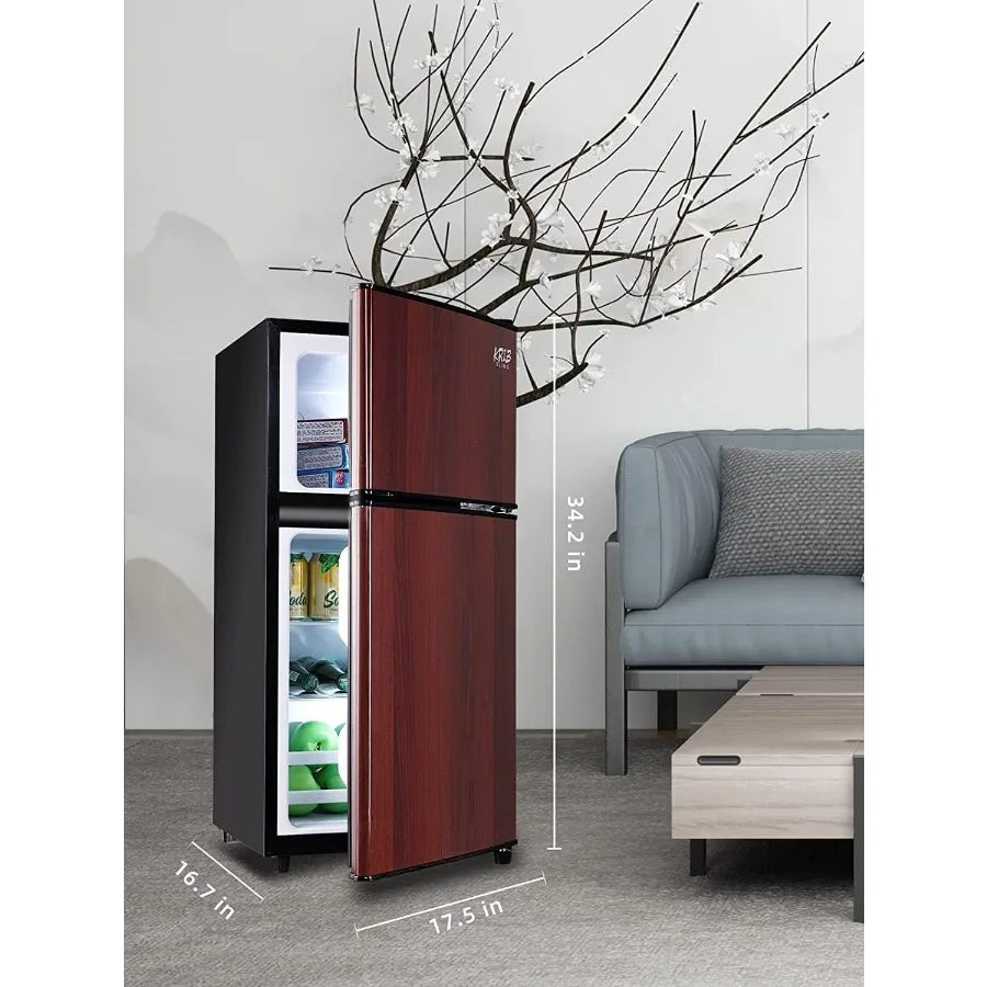 Compact topfreezer refrigerator with 3.5 Cu.Ft capacity and 7level adjustable thermostat control for efficient energysaving sto