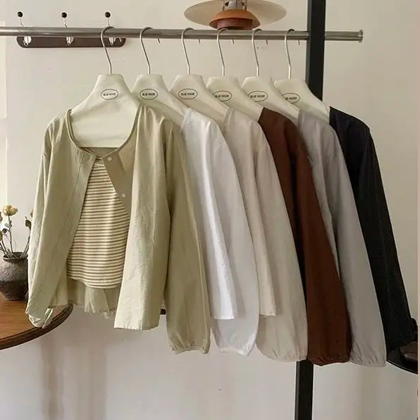 Fall Korean Sle Casual Long Sve irt Women's Versatile Artistic Outerwear round Ne Top Coat Women Loose Fit Commute S...