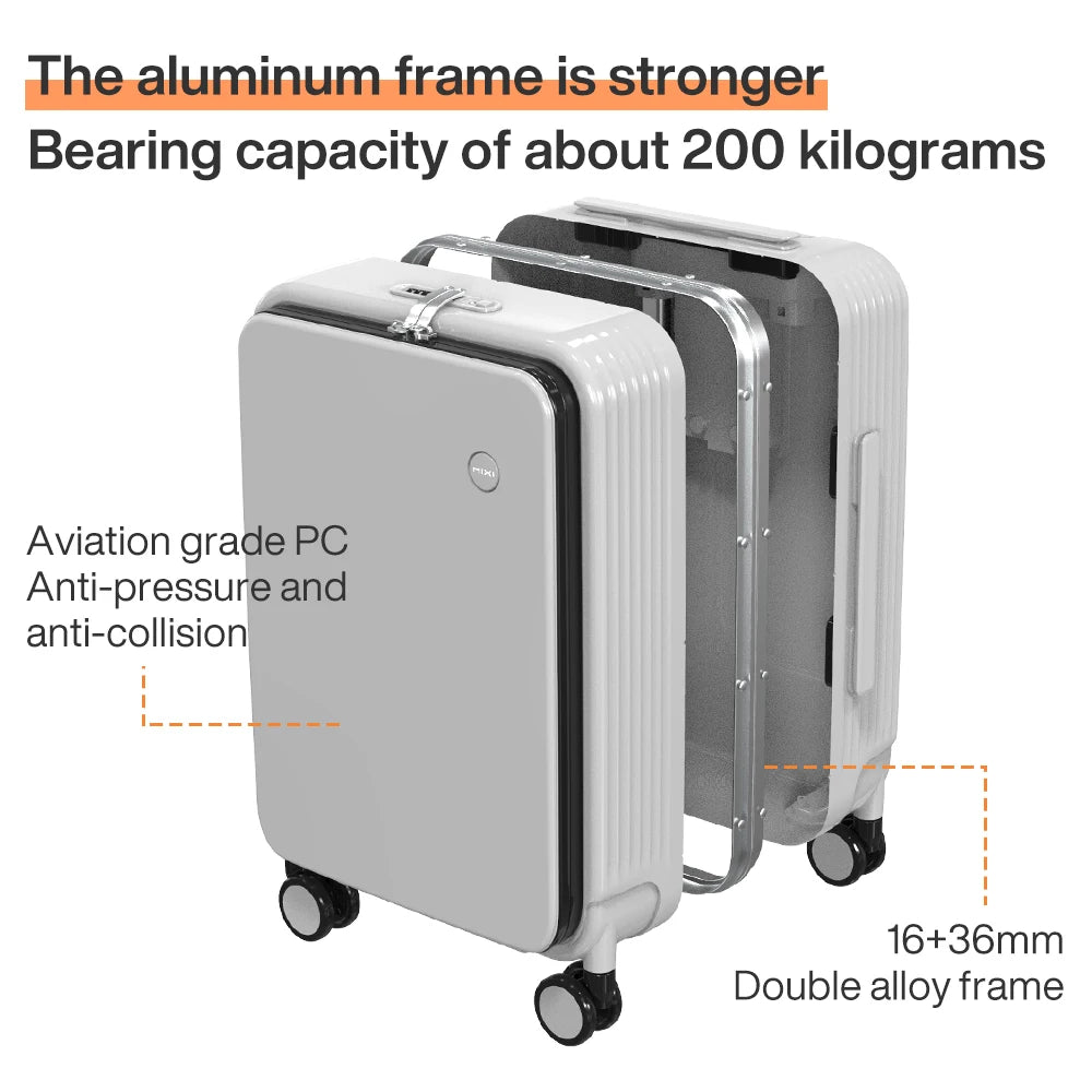 Mixi New Aluminum Frame Suitcase Carry On Rolling Luggage with USB Port Boarding Cabin Cup and Phone Holder 20 24 Inch