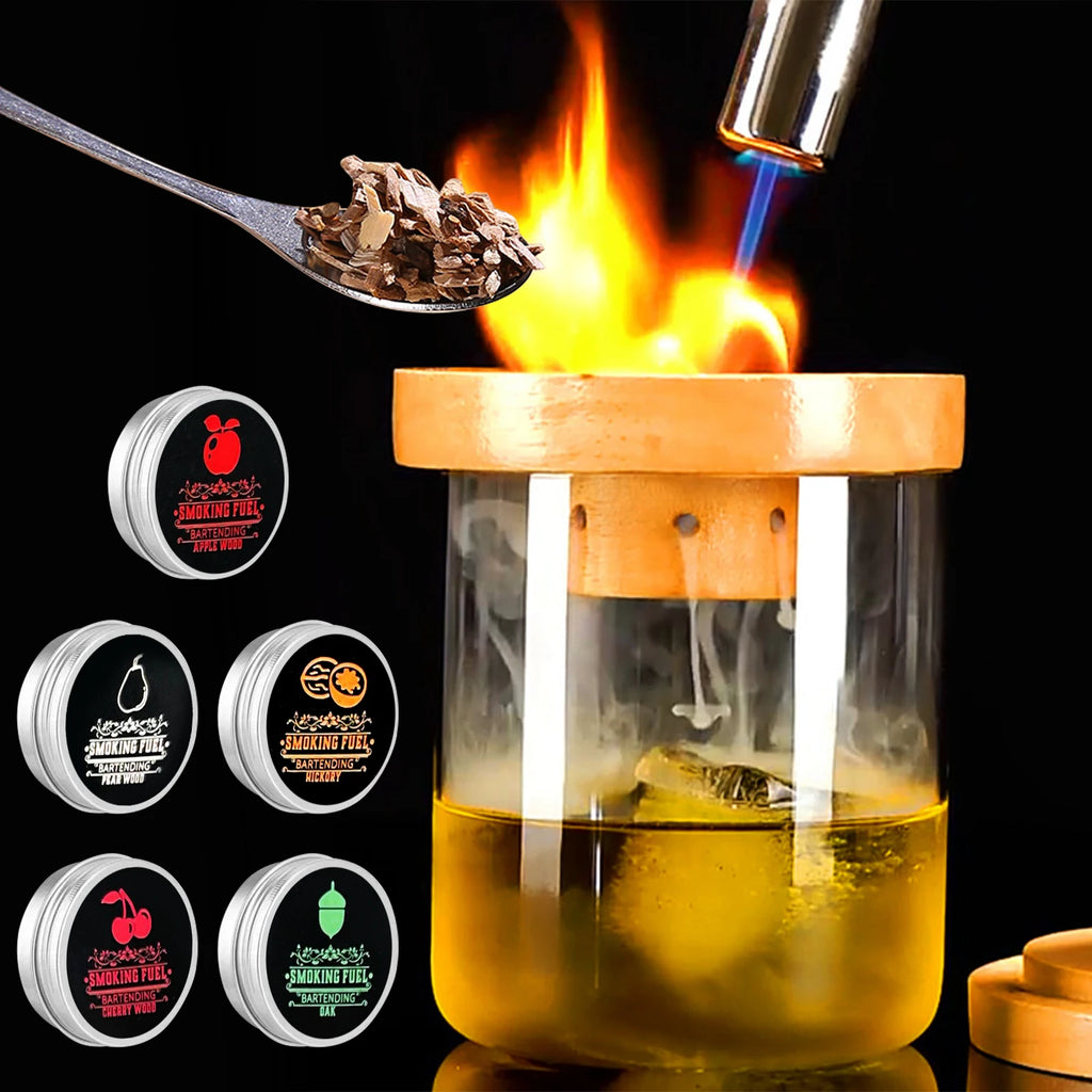 Glass Top Smoker Cocktail Smoker Kit With 4PCS Wood Chips Bartender Accessories For Whiskey Drinks Smoking Gift Kit for Men