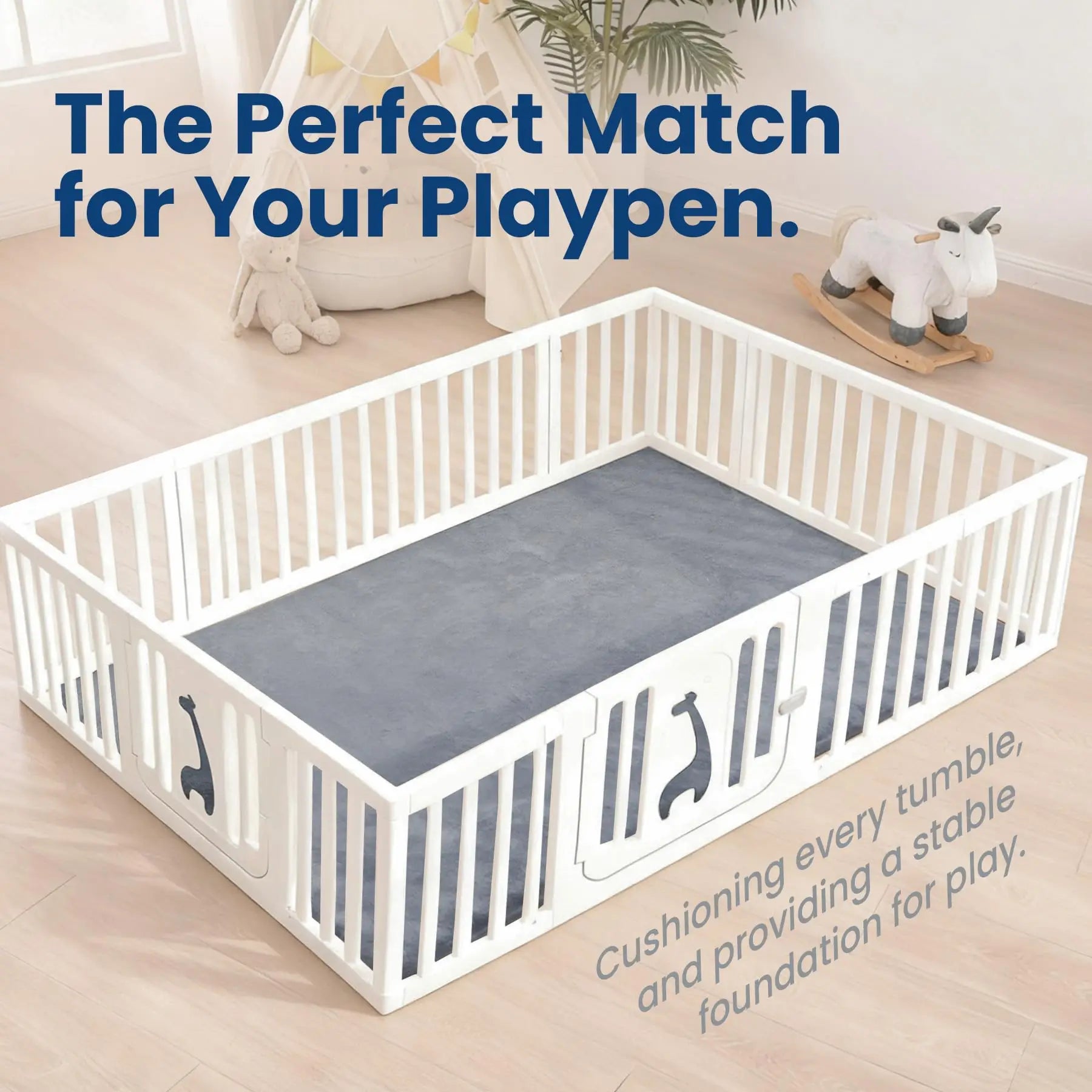 Gray Memory Foam Baby Play Mat for Playpen Thick Large Crawling Mat for Floor Soft Velvet Non-Slip for Kids Playroom Mat Rug