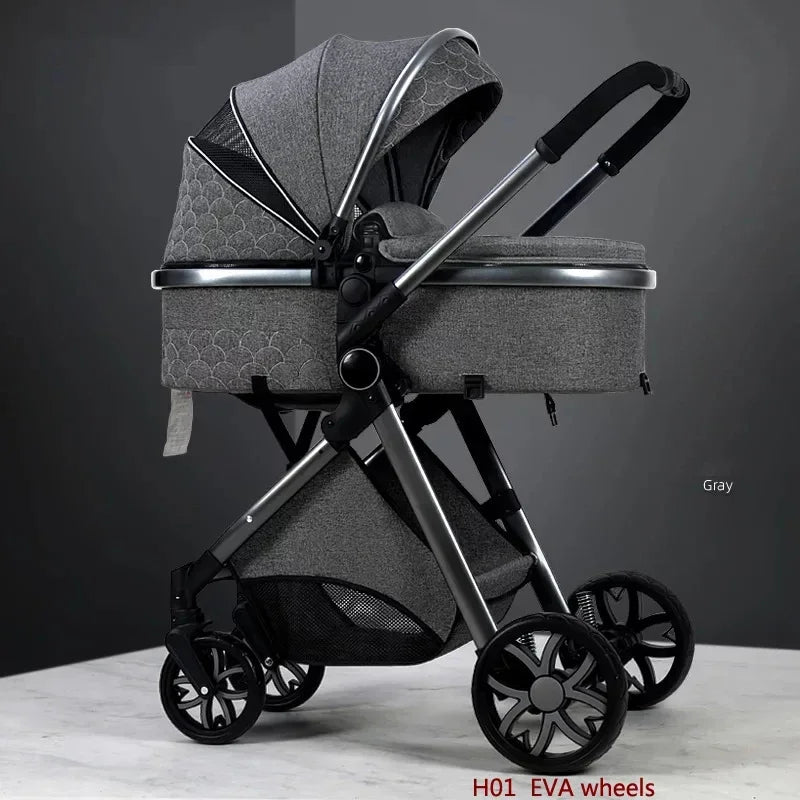 Luxury Baby Stroller 3 in 1 High Landscape Baby Cart Can Sit Can Lie Portable Pushchair Baby Cradel Infant Carrier