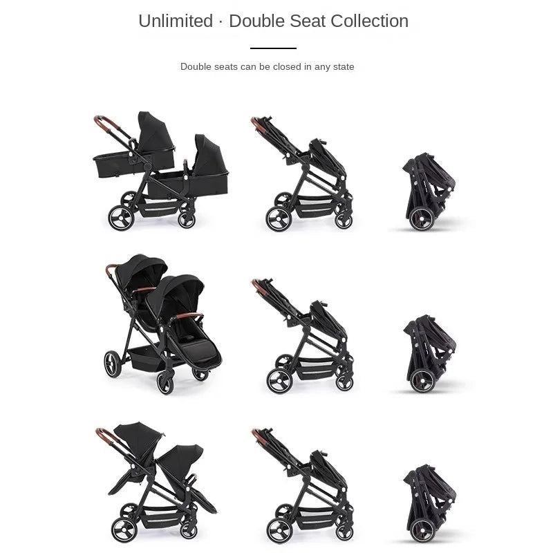 Twin Stroller Baby Double Stroller 0~8 Years Old Baby Stroller Lightweight Folding Boardable Multifunctional Two-way Stroller