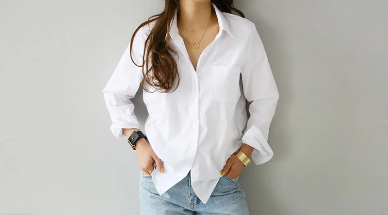 Cotton Blouse White Shirt Fashion Women Blusas Mujer De Moda OL Style Tops Casual Ladies Long Sleeve Shirts and Blouses 3496