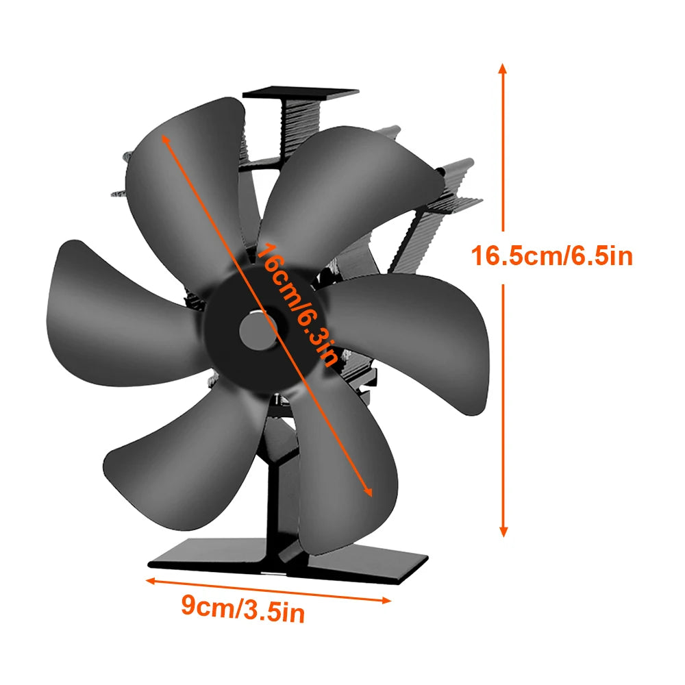 Heat Powered Stove Fan Eco Quiet Black 6 Blades Log Wood Burner Fireplace Fan Winter Warmer Home Efficient Heat Distribution