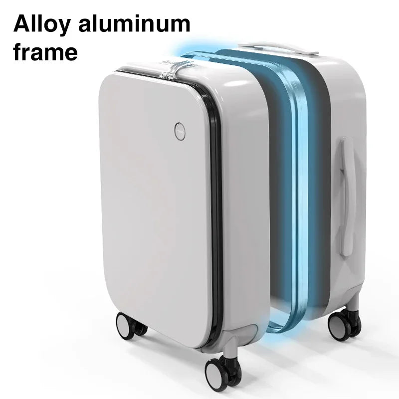 Mixi M9260 Aluminum-Frame PC Carry-On | Full-Front Quick Access, TSA Lock, 8 Spinner Wheels (18/20/24″)