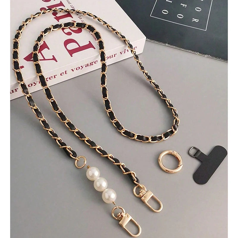 Mobile Phone Lanyard Women's Long Neck and Shoulder Strap Phone Case Universal Lanyard Long Crossbody Pearl Pickup Chain