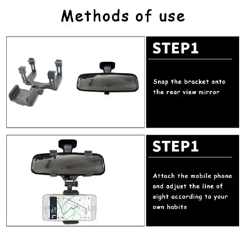 Car Phone Holder Rearview Mirror Mount Car Phone Bracket Navigation GPS Stand Foldable Adjustment Holder Cell Phone Support