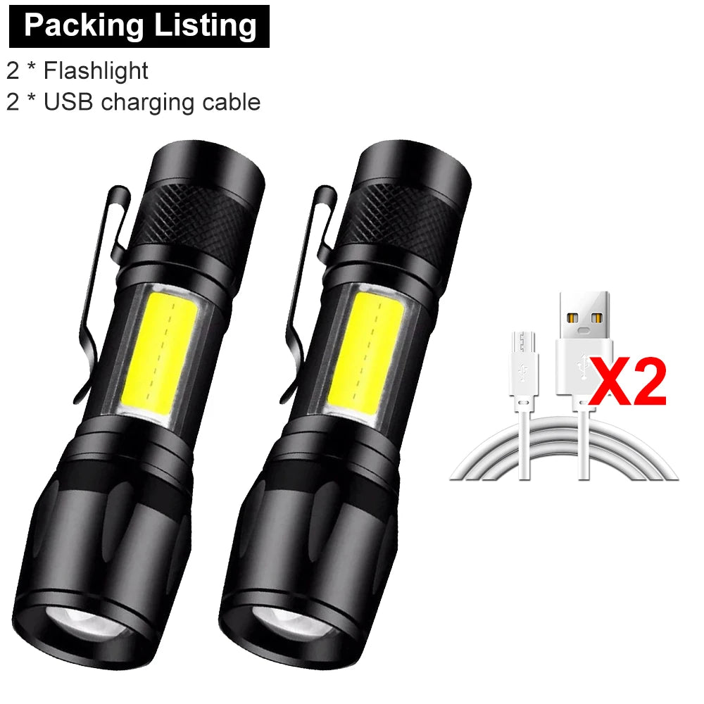 1-5PCS Mini LED Flashlight Zoom Torch COB+XPE Lamp Built-in Battery Lamp Outdoor Waterproof Emergency Pocket Light With Pen Clip
