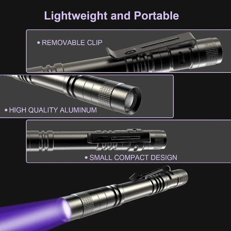 XIWANGFIRE 395nm UV Flashlight with Pen Clip (2×AA)