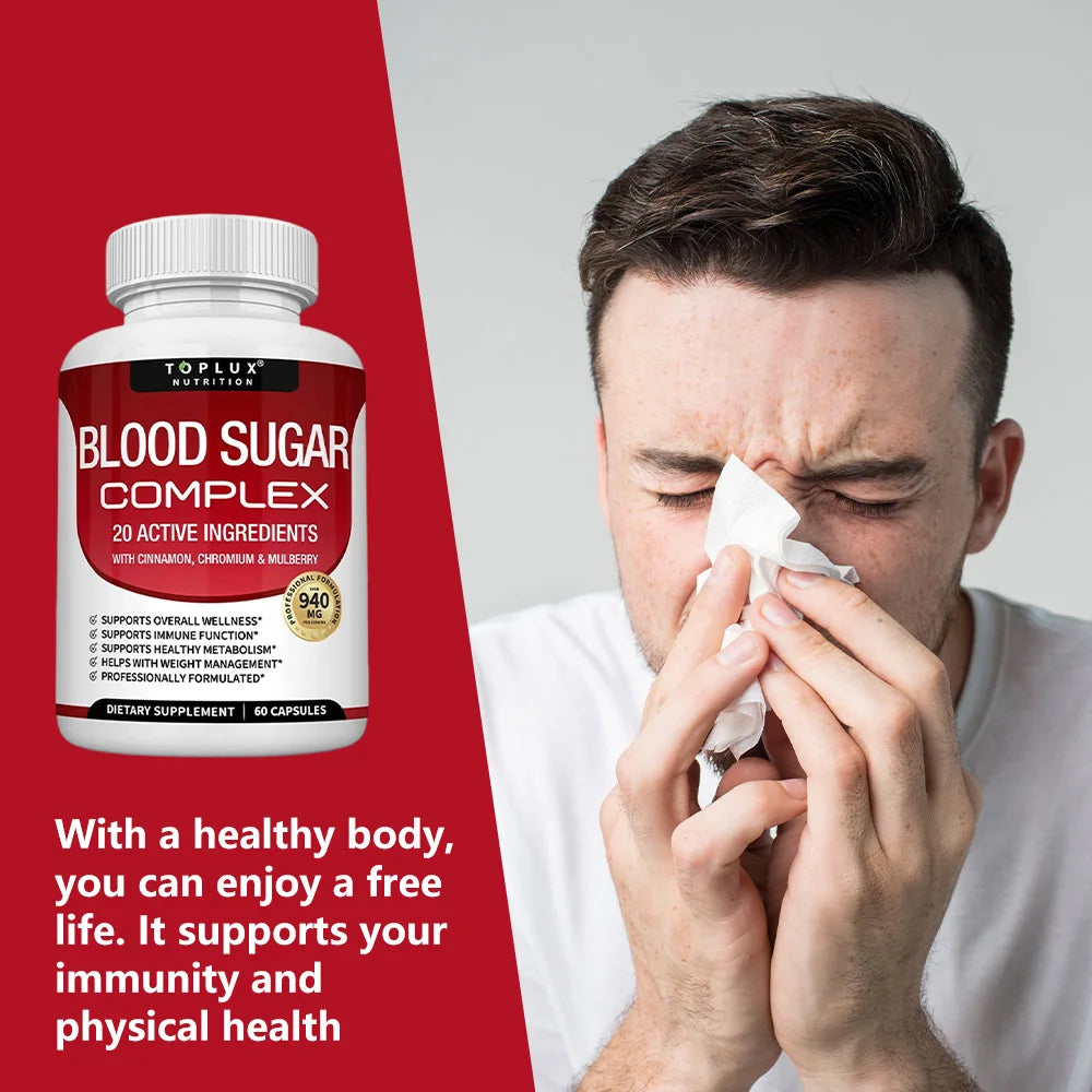 Blood Sugar Complex Supplement - Supports Healthy Blood Sugar Levels, All Natural with Cinnamon, vitamins, Non-GMO, 60 Capsules