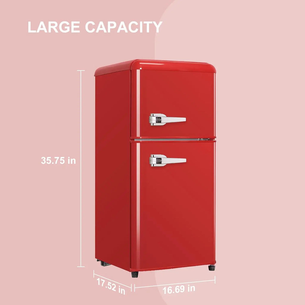 3.2 Cu.ft Compact Refrigerator Red 2 doors Mini Fridge with Freezer, Retro Design Small Drink Chiller for Home, Office