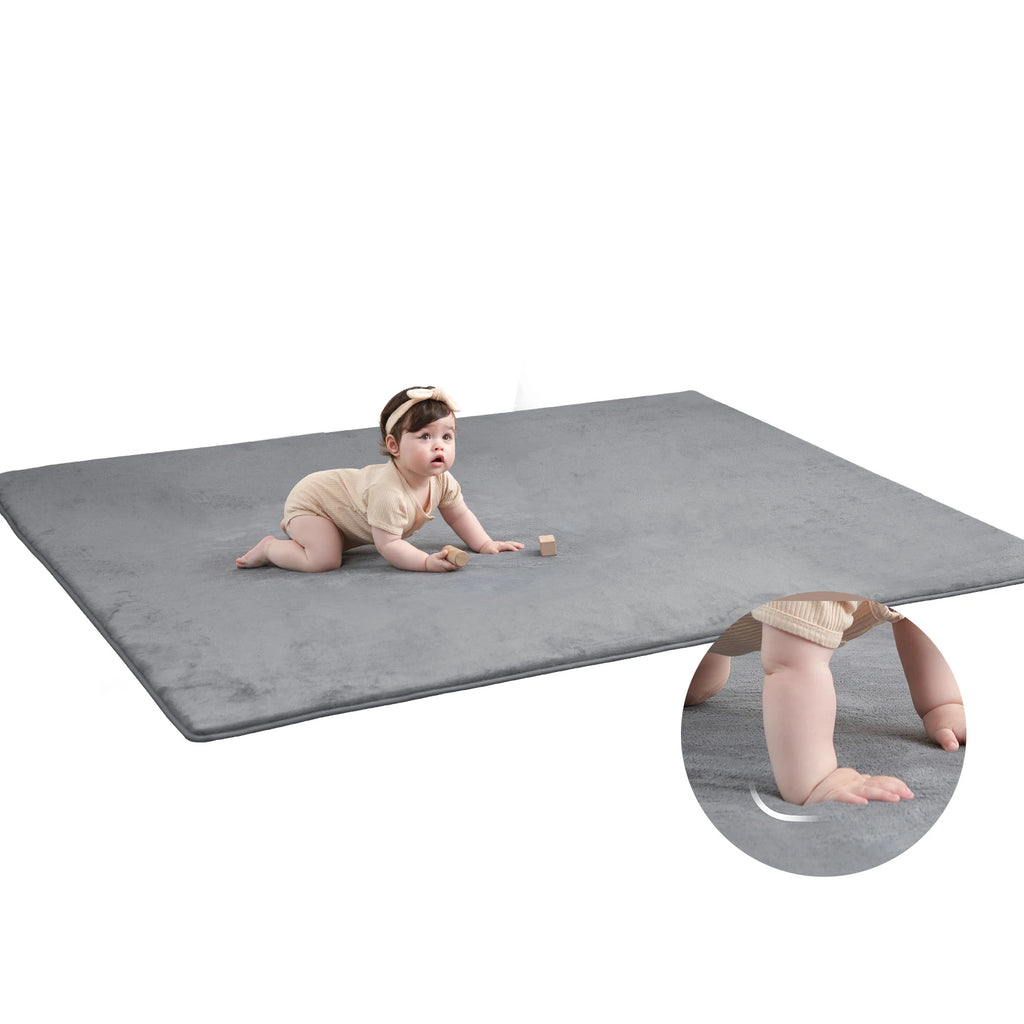 Gray Memory Foam Baby Play Mat for Playpen Thick Large Crawling Mat for Floor Soft Velvet Non-Slip for Kids Playroom Mat Rug