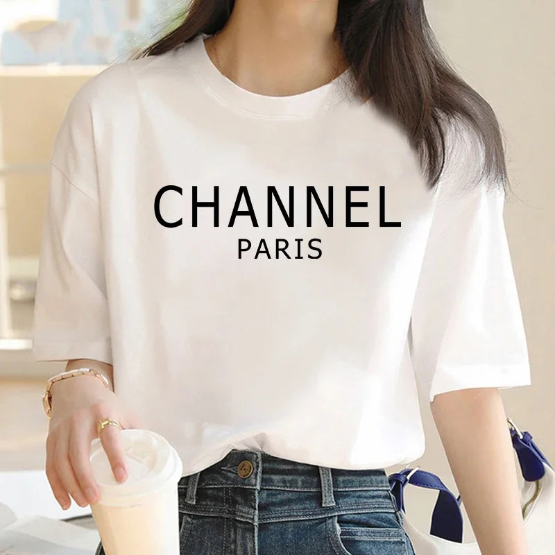 Women’s “CHANNEL” Graphic T-Shirt – Casual O-Neck Short Sleeve, Machine Washable