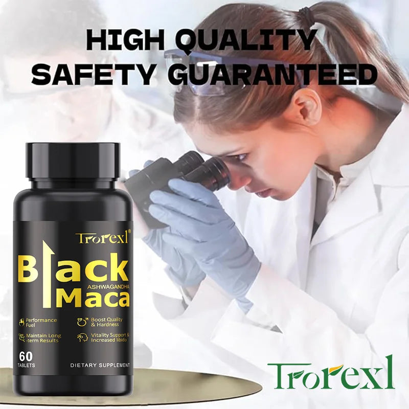 HABUMAMA Natural Black Maca Tablets with Ashwagandha & Black Pepper – Male Energy & Stamina Booster | Supports Vitality, Endurance & Performance (60 Tablets)
