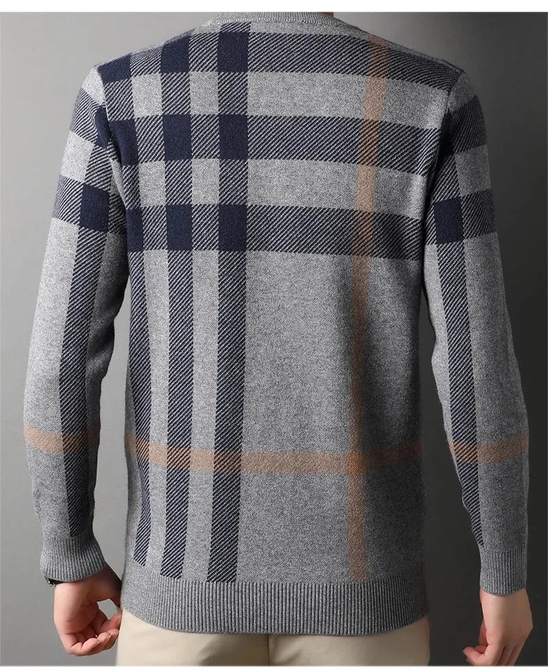 High end luxury pullover men autumn winter designer brand round neck striped wool sweater European fashion casual warm knitwear