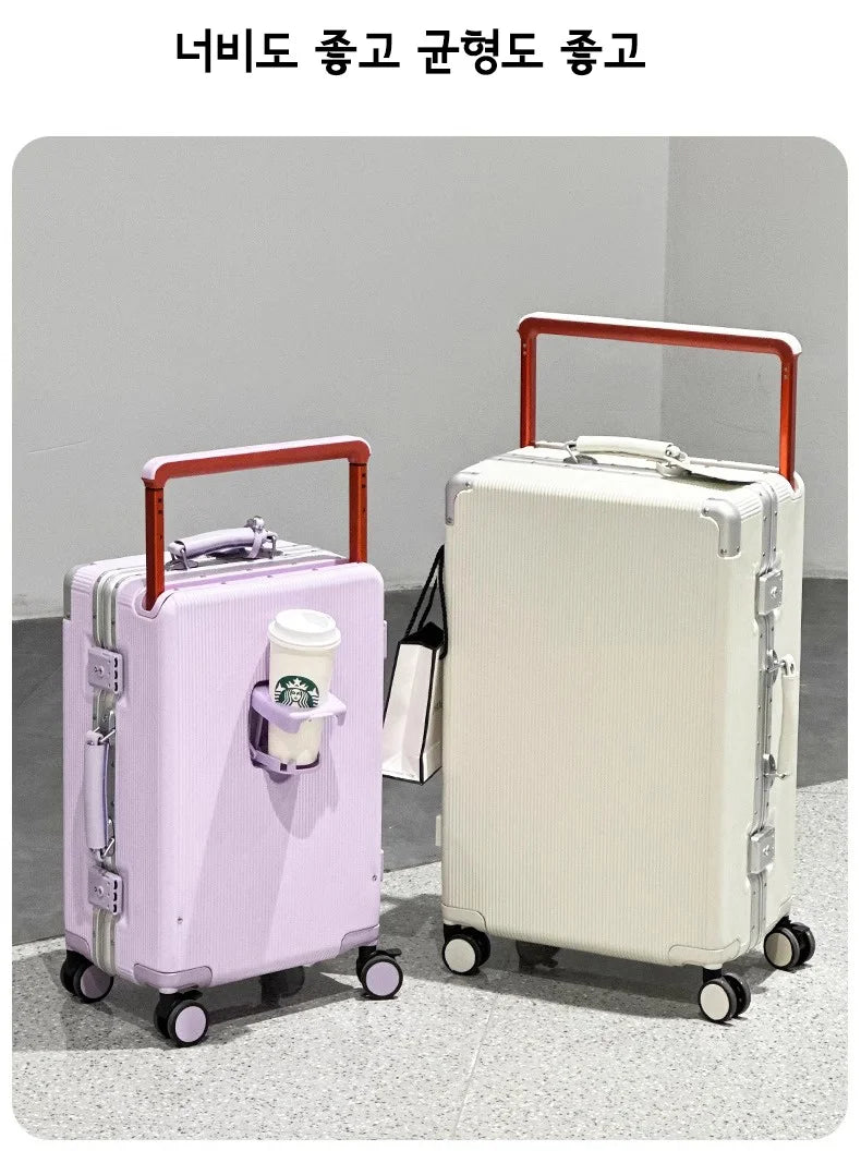 sushimu Suitcase Wide Handle Travel Suitcase Men 20 24  Carry-On Luggage Women PC Aluminum Frame Trolley Case